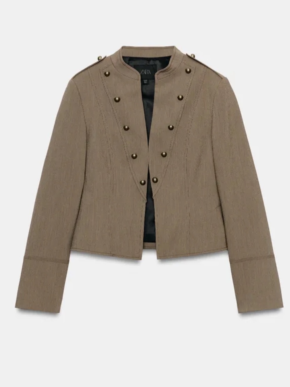 ZARA Buttoned Short Military Style Cropped Blazer Jacket Brown Vigore M